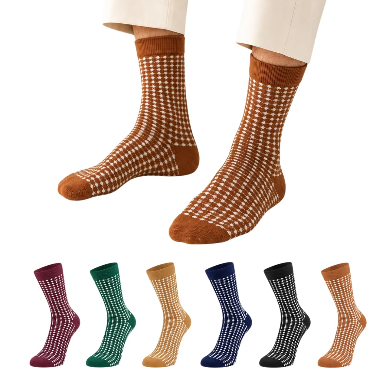 shopstyle Geometric Checkered Crew Socks, Cotton Blend, Multicoloured, 6 Pack, Reinforced Heel and Toe, Dress Socks for Men and Women-picture-49