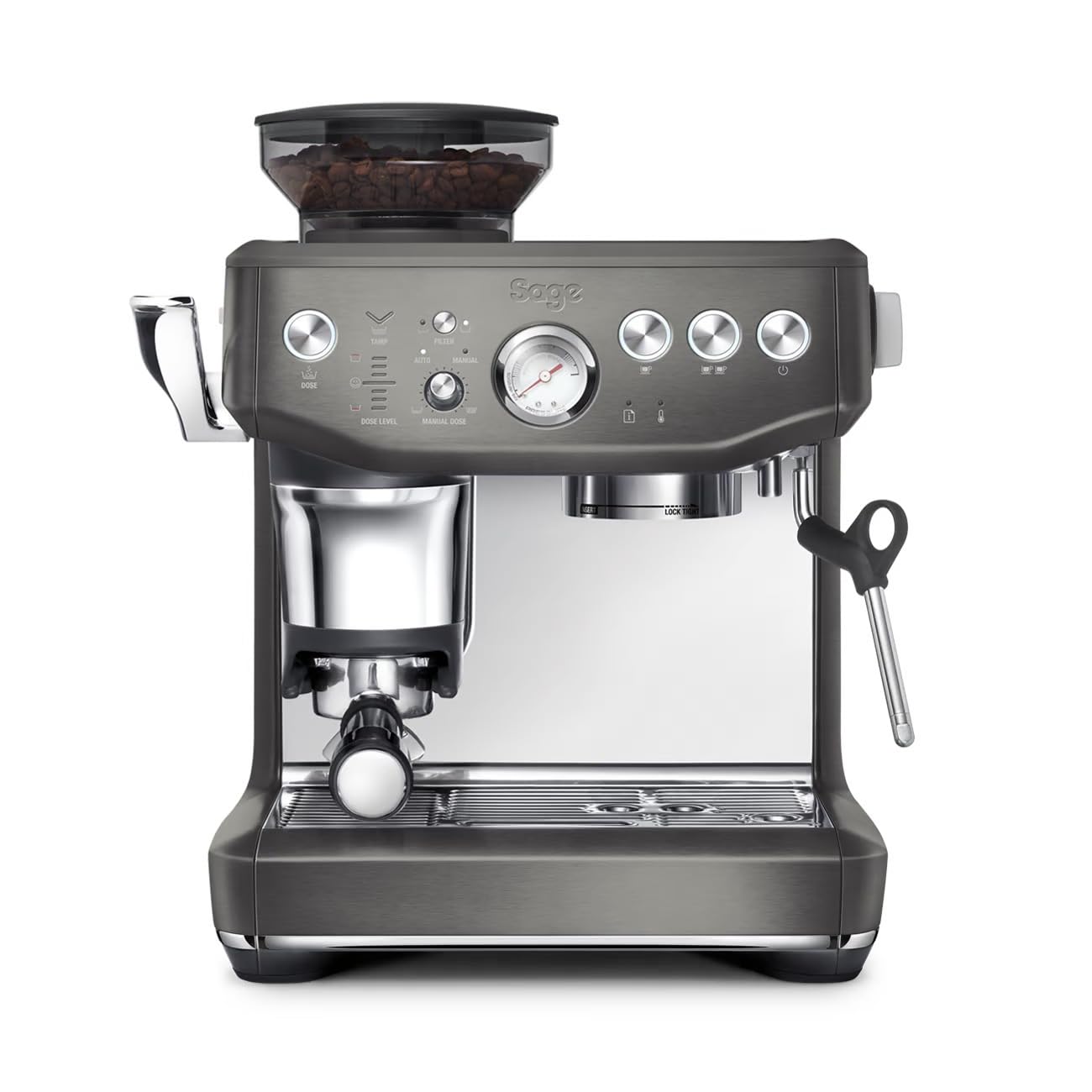 Sage - The Barista Express Impress - Kaffeemaschine mit manuellem Milchaufschäumer & integriertem Mahlwerk - Intelligente Dosierung, 25 Mahlgradeinstellungen - Schwarzer Edelstahl