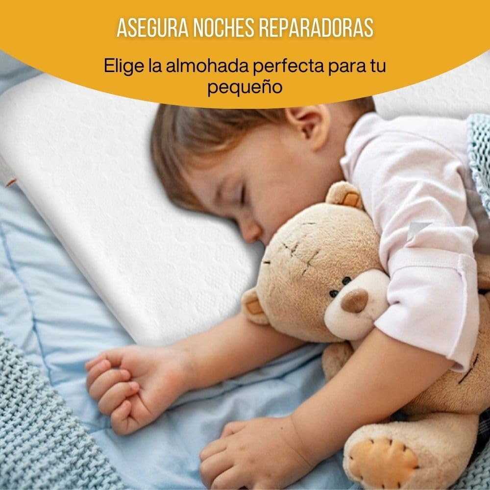 Inphysio® Almohada para Niños de 2 años, Cojín para Niños, Almohada Plana, Almohada de Espuma con Memoria, Almohada Ergonómica Cervical, Cojín para Bebés, Hipoalergénica, 50 x 30 x 5,5 cm