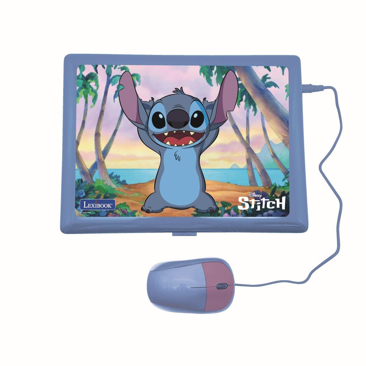 Lexibook, Disney Stitch, dwujęzyczny komputer do nauki w języku niemieckim/angielskim, zabawka dla dzieci z 124 językami, pisaniem, matematyką, logiką, aktywnościami muzycznymi i grami, fioletowy