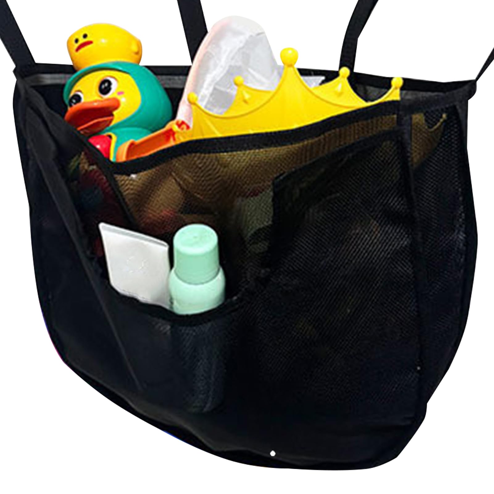 Sac à jouets de bain en maille avec crochets adhésifs et filet de rangement à grande ouverture