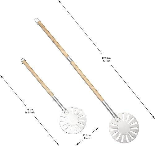 Miniatura 3 de Turning Pizza Peel - Paleta de aluminio perforado de 9 pulgadas con mango largo ajustable que se desprende para un fácil almacenamiento
