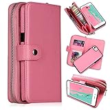 iPhone 8 Case,iPhone 7 Wallet Cases, [Large Capacity][Magnetic Detachable] CASEOWL 2 In 1 Zipper Pocket Leather Wallet Case with Wrist Strap, Kickstand, Cards Holder for iPhone 7/iPhone 8-Pink