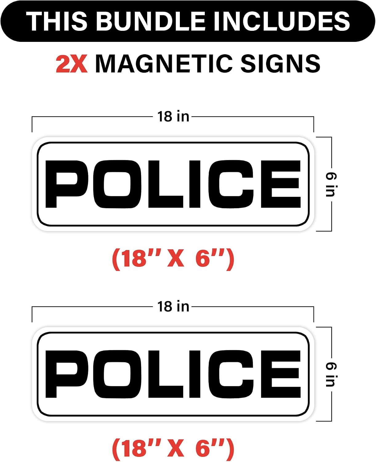 Police Car Magnetic Sign For Off Duty Officers 18"×6" (2 Pack) (White)