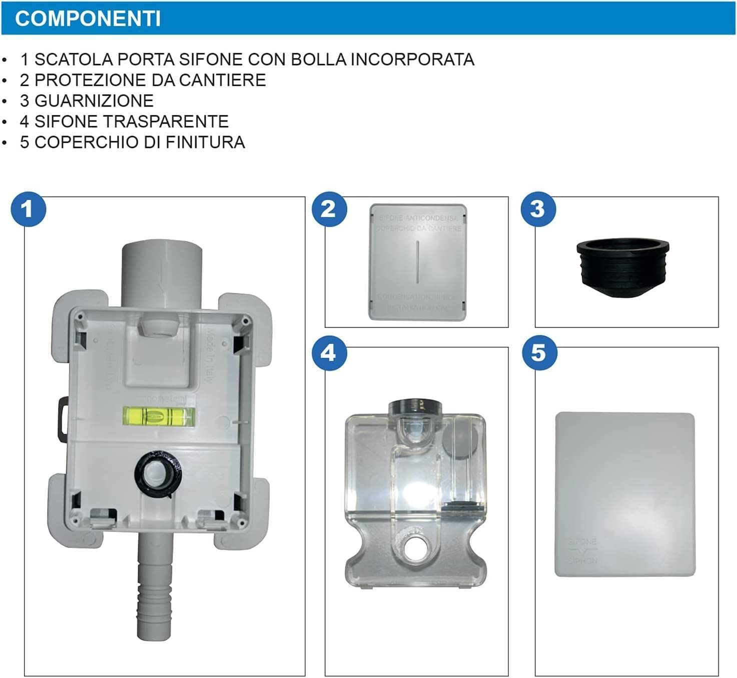 Sifón seco inodoro TECNOSYSTEMI 11126322B, para purga de condensados de aire acondicionado, inspeccionable