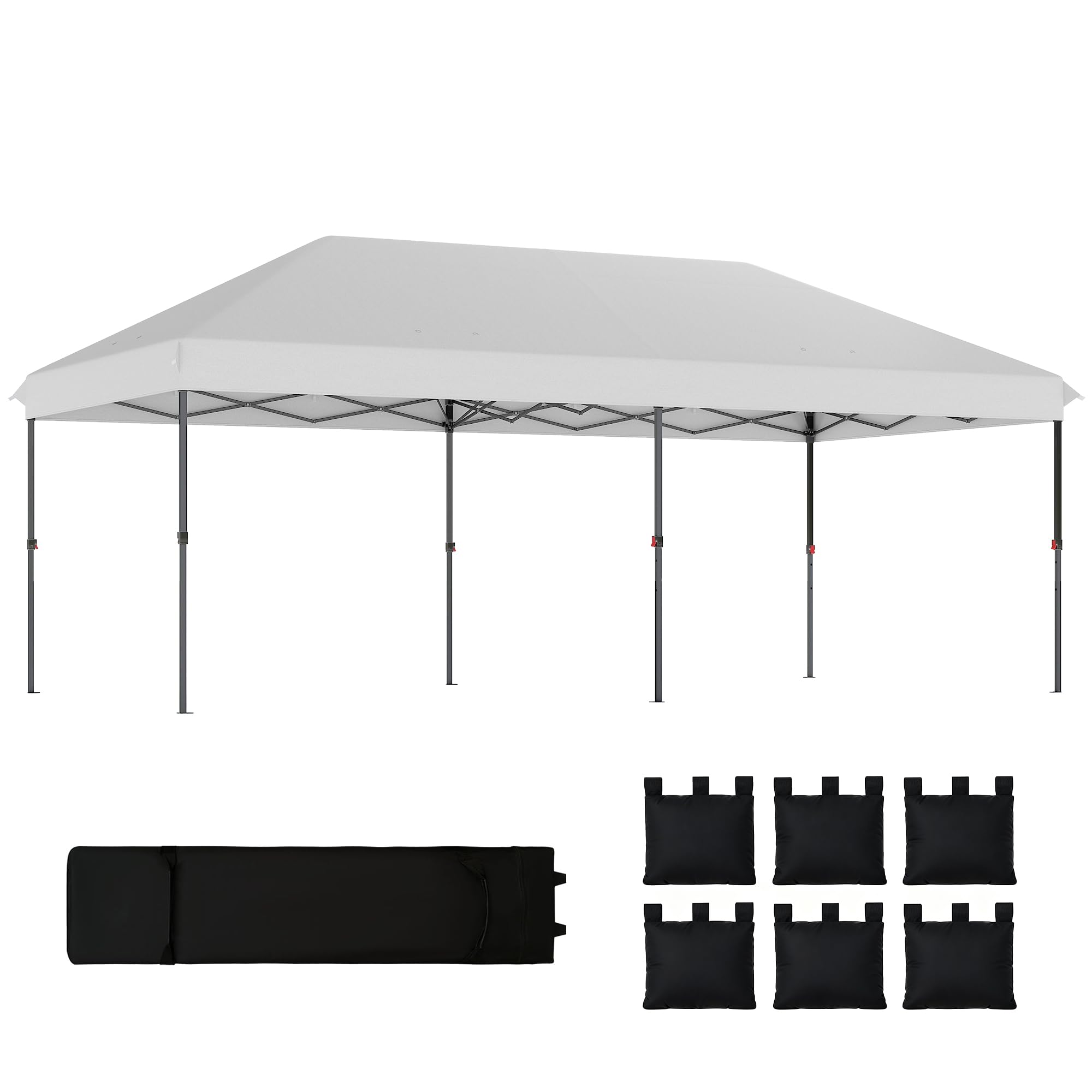 Outsunny Carpa Plegable Gazebo 6x3 m, Pop-up, Cenador de Jardín Altura Ajustable en 3 Niveles, Toldo Protección UPF50+, Montaje Fácil con Bloqueo Central, 6 Sacos de Arena y Bolsa con Ruedas, Plateado