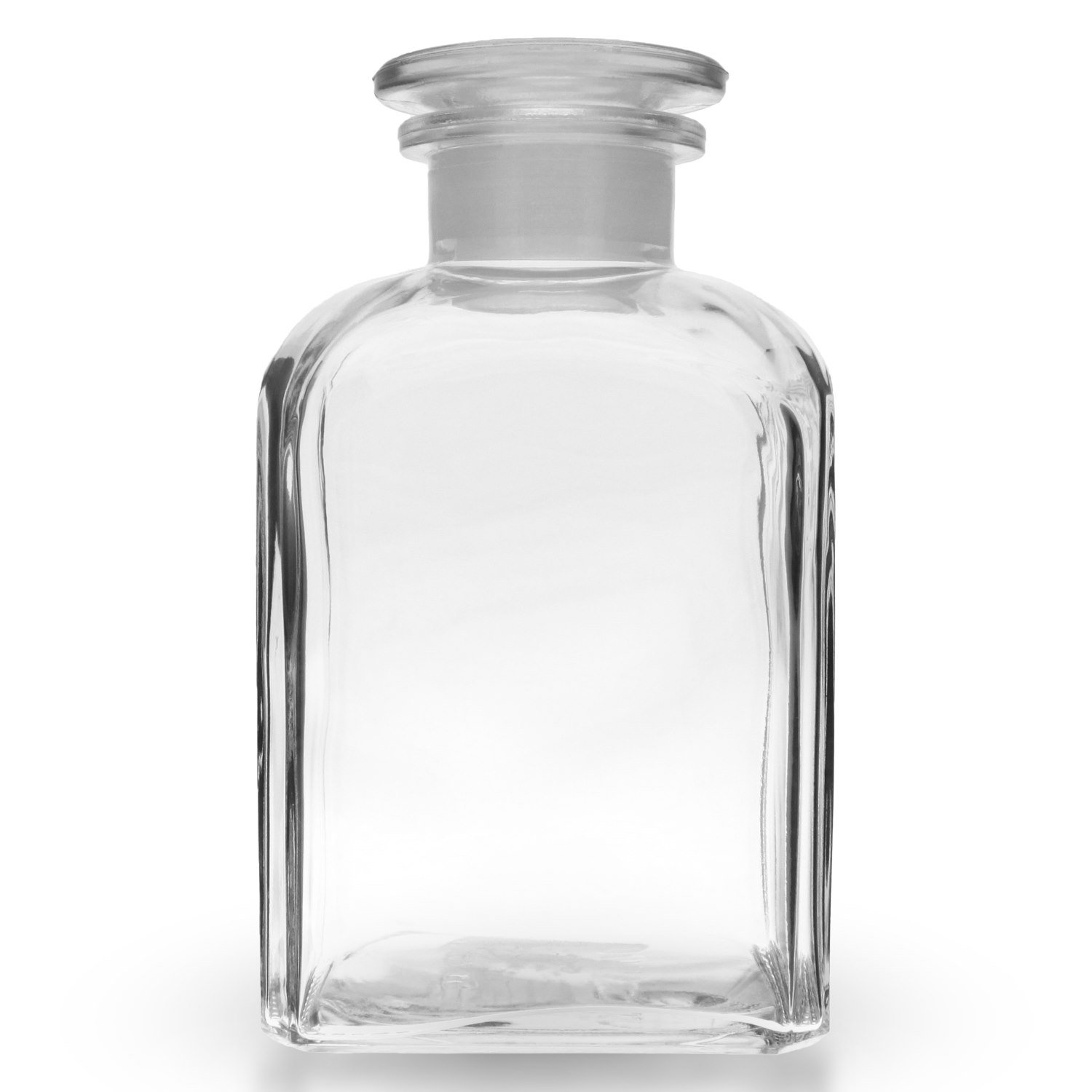 5x Weithals Vierkantflasche 500ml aus Klarglas inklusive Glasstopfen