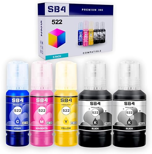 SB4 Botellas de repuesto de tinta 522 compatibles con 17.6 fl oz (no para sublimación) - Compatible con impresoras EcoTank ET-2720, ET-2760,