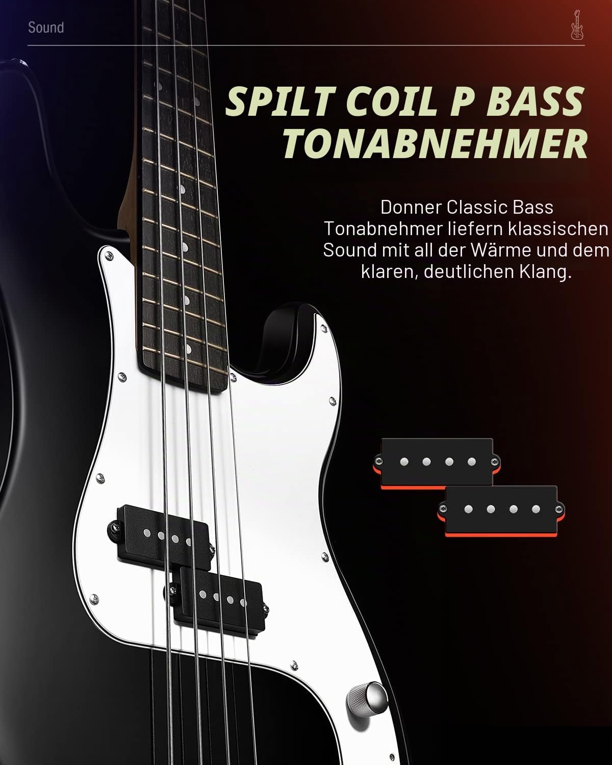 Donner E Bass Gitarre Anfänger Set, 4 Saiten P-Stil Bass Gitarren in voller Größe Elektrobass mit Gitarrentasche, Gitarrengurt und Gitarrenkabel (Schwarz)