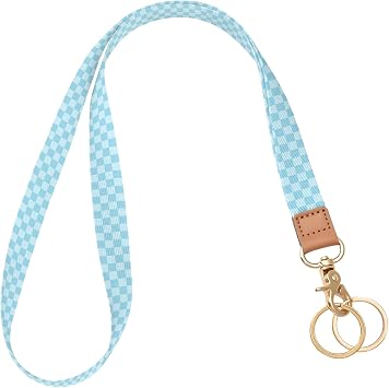 Lanyards for Keys, Neck Lanyard Keychain Long for Women, Cute Lanyards for ID Badge and Wallets, Light Blue Plaid