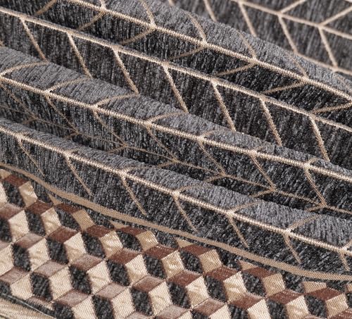 Image of Dark Grey Chenille Woven Anti-Slip 5 Seater Sofa Cover | L-Shape Sofa Seat Protector for Living Room | Durable & Stylish Slipcover - Dark Grey - 3D