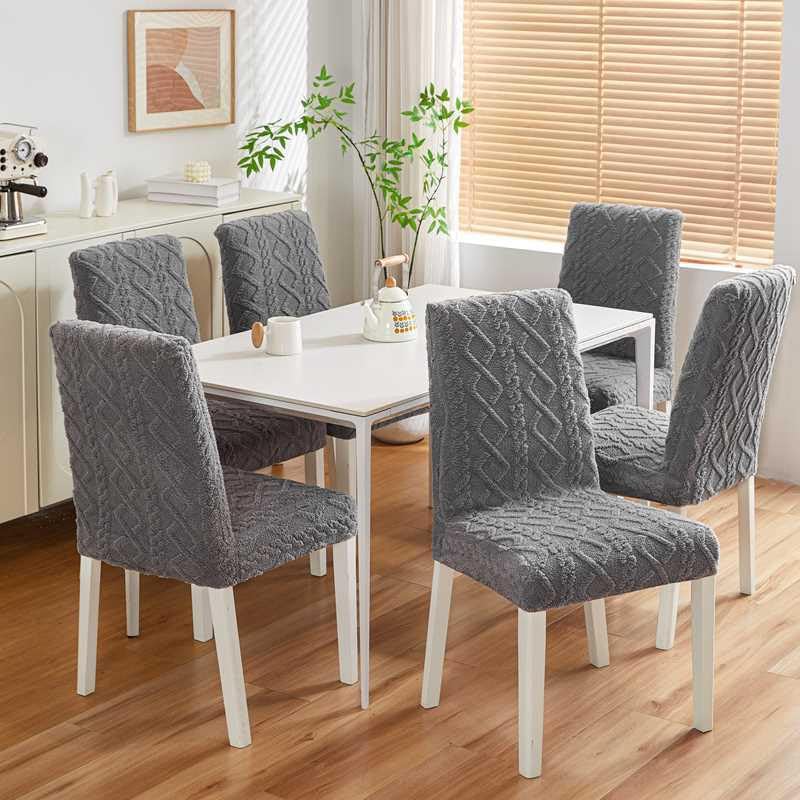 Image of HOMETHREADS Elastic Jacquard Chair Cover-Stretch Fit, Removable & Washable Short Dining Chair Seat Protector - 400gsm Soft & Wrinkle-Resistant Slipcover for Home, Kitchen, Banquet (D.Grey, Pack of 2)