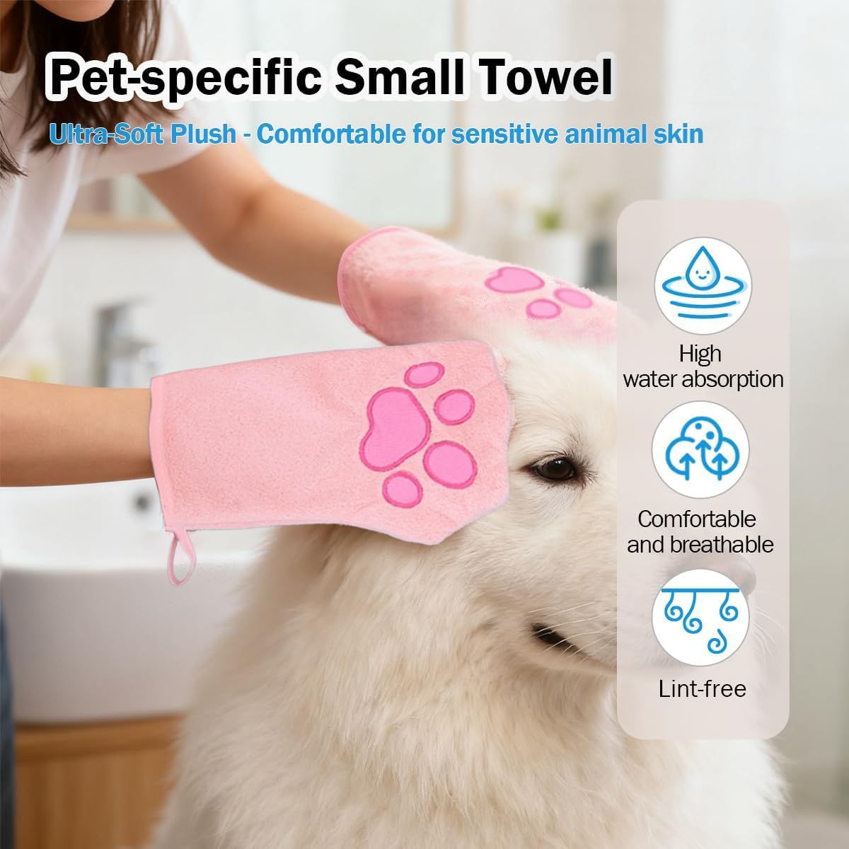 Dog Drying Mitts 3 Pairs Super Absorbent, Ultra Soft Microfiber Pet Bath Towel Gloves for Quickly Drying Dogs Cats, Grooming Hand Towels for Muddy Paws, Ears, Underbelly after Bathing Rainy Walks