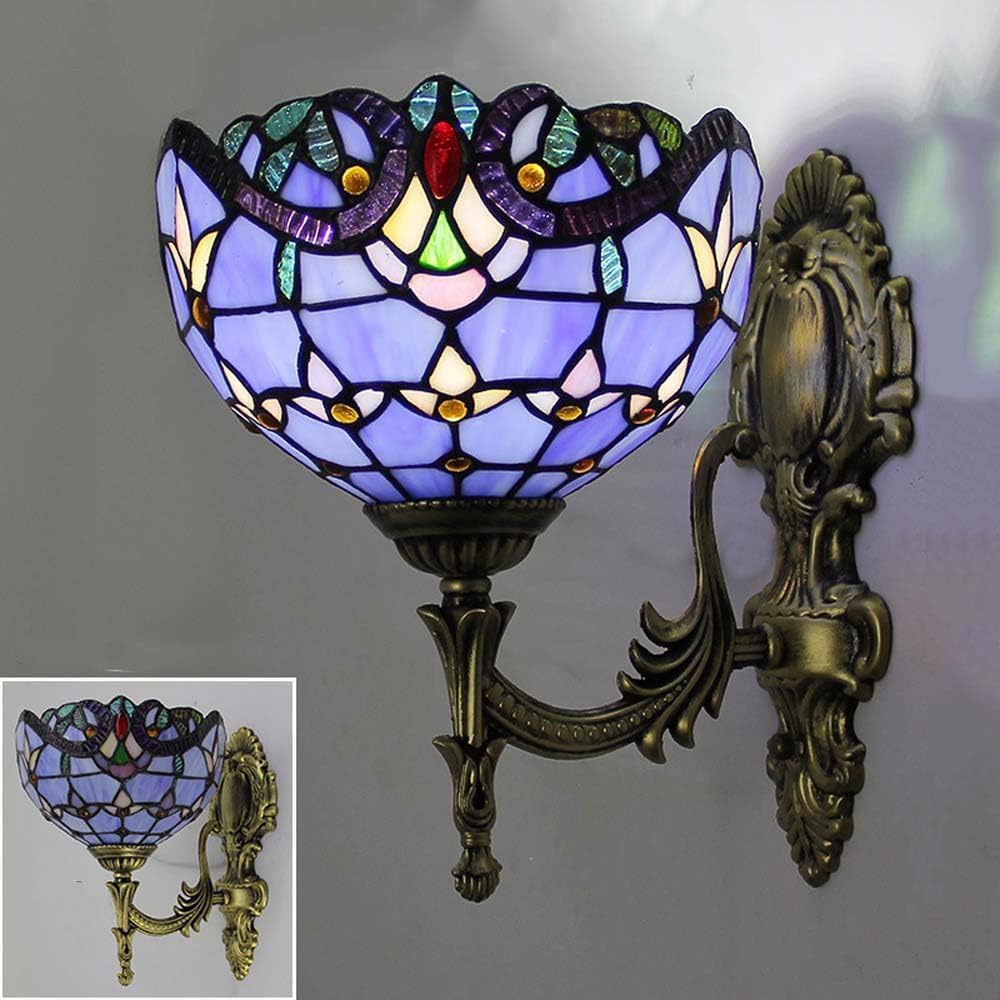 SXSCARKX Stained Glass Lamp Wall with Shade and Metal Frame, Light Indoor Vintage Sconces for Living Room Corridor Stairs Hallway (C)
