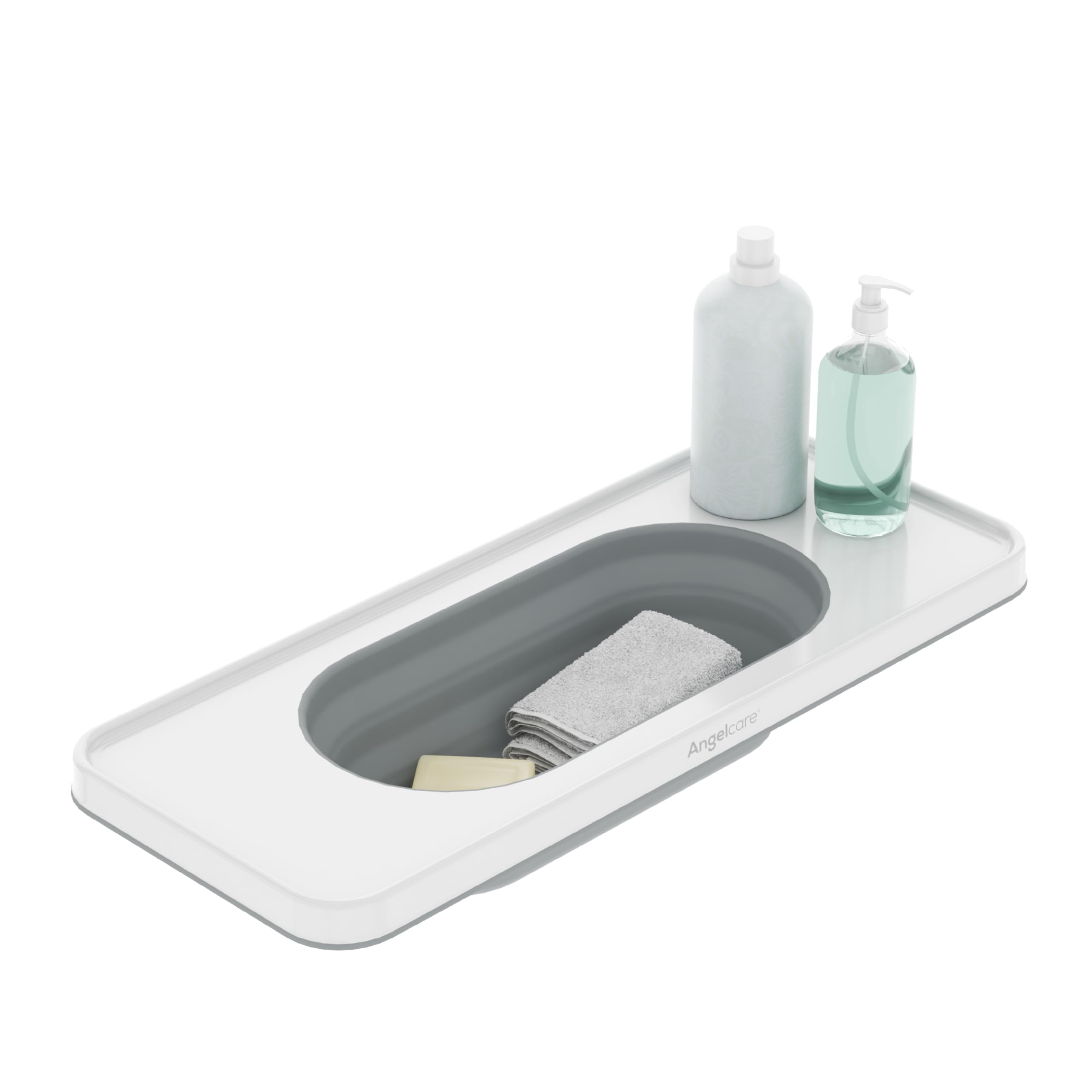 ANGELCARE Plateau de bain avec panier extensible ajouré. Sécharge rapide, écoulement naturel de l'eau. Stockage compact. Format universel pour s'adapter à toutes les baignoires.