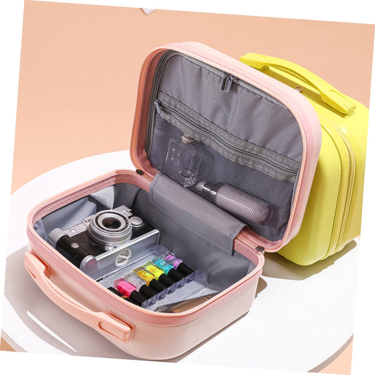 Piccola Borsa Cosmetica da Viaggio 14 Pollici in Abs Rosa | Compatta e Portatile, per Viaggio e Campeggio, Formato Mini, Adatta a Signora e Amiche