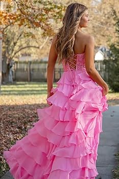 Lace Tiered Corset Prom Dresses 2024 for Women Long Strapless