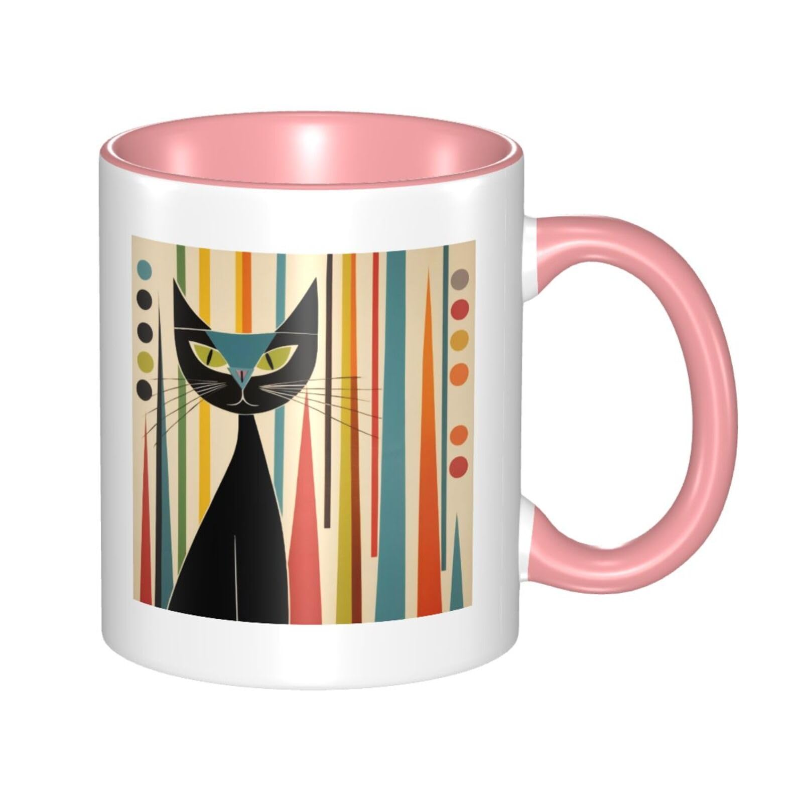 Mid-Century Modern Art Cat - Double Color Ceramic Mug â€“ 11oz Coffee & Tea Drinking Cup with 3D Pattern â€“ Funny Mugs for Cute Gifts