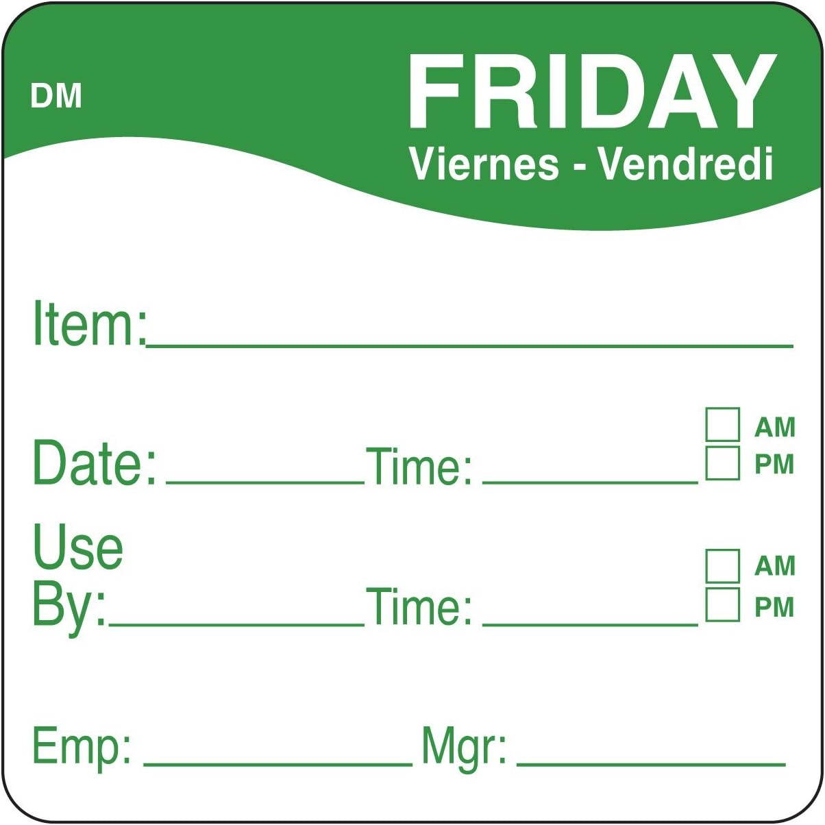 DayMark Safety Systems IT1100535 DayMark Dissolvemark Day of the Week 2" x 2" Dissolvable Label, Item/Date/Use, Green (Pack of 250)