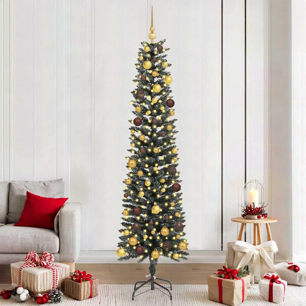 Sztuczna choinka zielona 210 cm PVC i stal ze światłami LED USB