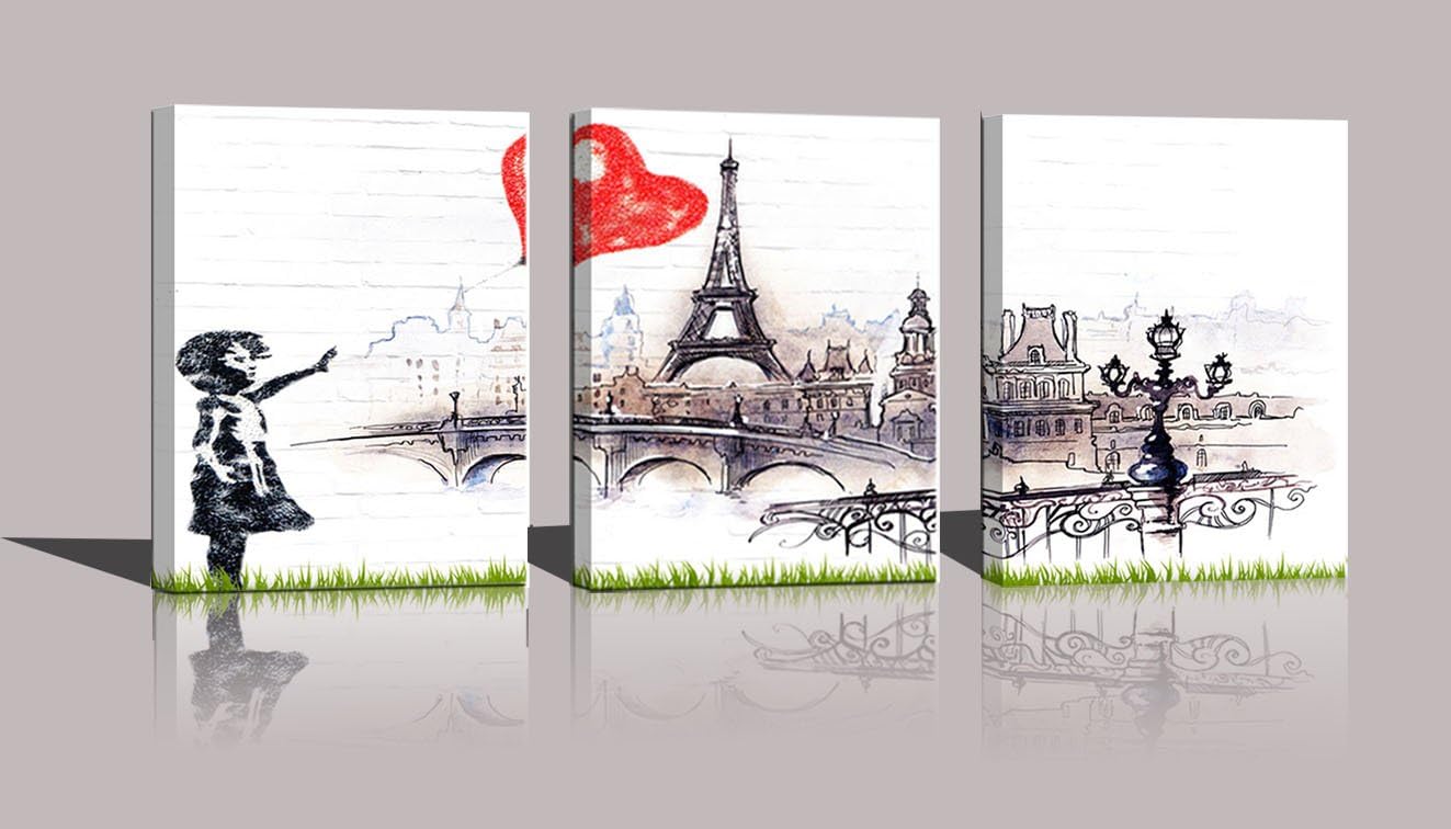 Banksy Canvas Print Colorful Rain Graffiti Wall Art Print Gallery Wrapped Image Mural Artwork for Home Decoration Modern Framed Poster Gift (Bansky Artwork 2, 16x36 Inch)