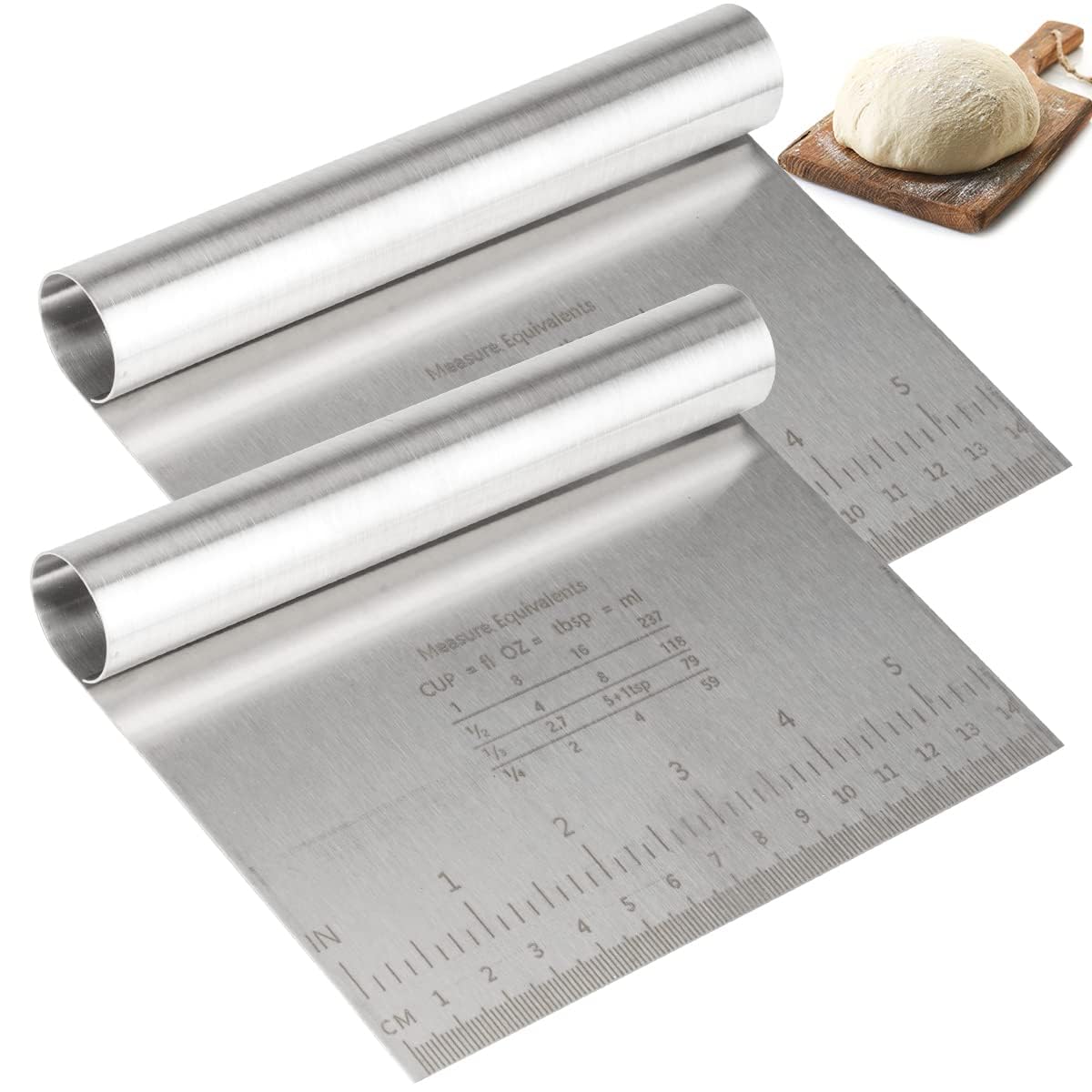 Pack of 2 Dough Cutter, Stainless Steel Bench Scraper for Bread