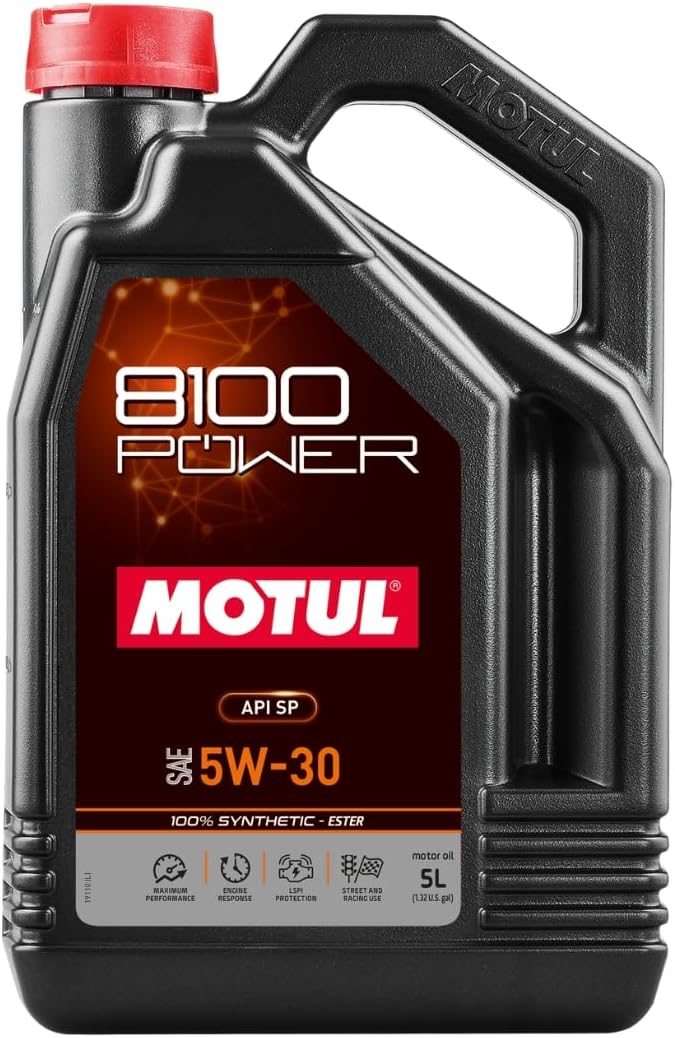 Motul 8100 Power 5W-50 Full Synthetic | Ester-Based Formula for Turbocharged & High-Performance Engines | LSPI Protection, Extreme Heat Resistance, Cold Start Lubrication, Daily & Track Use | 5L