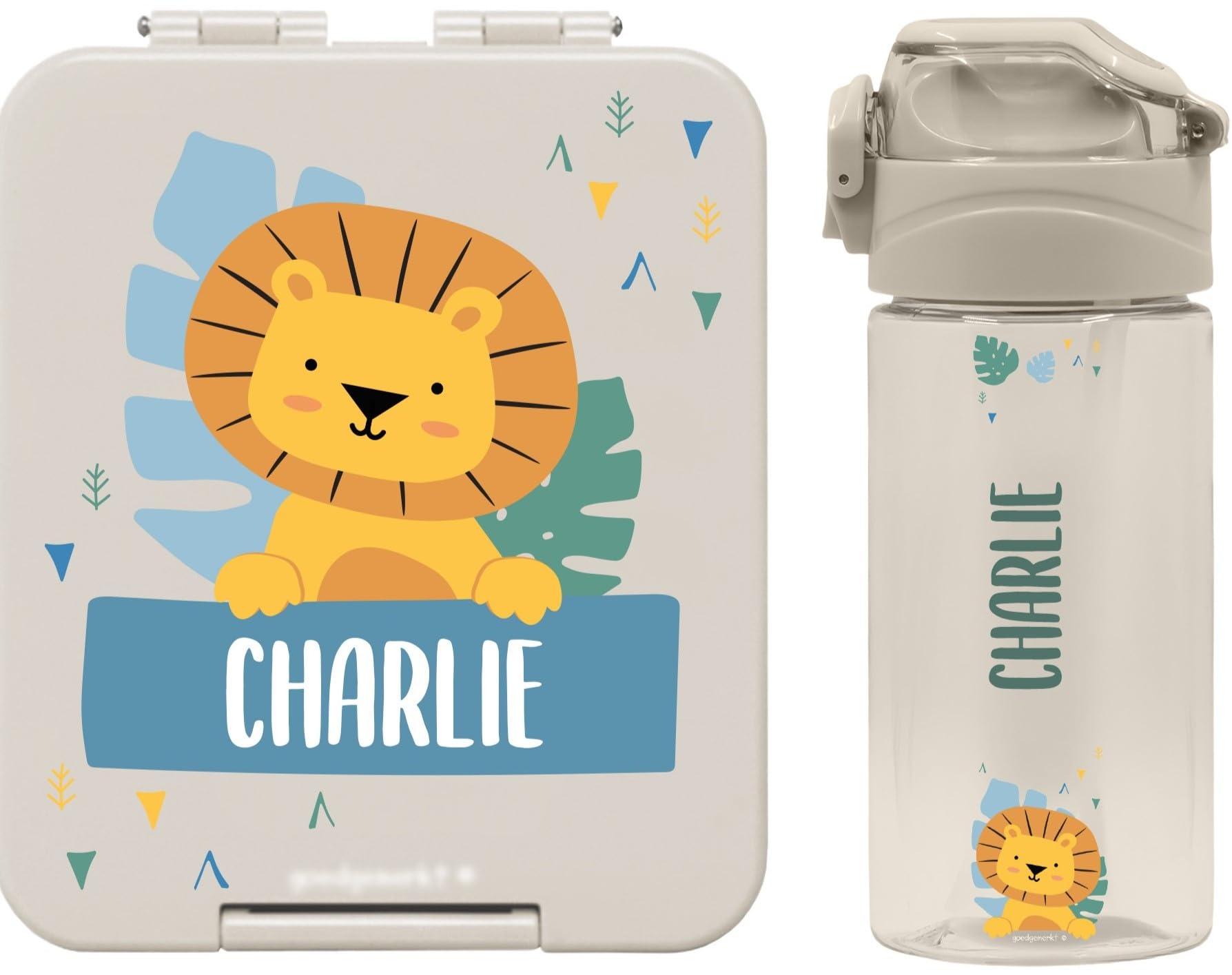 gutmarkiert Trinkflasche-Brotdose-Set personalisiert - Motiv Farbe Sand | Kindertrinkflasche mit Strohhalm und Lunchbox mit Namen - BPA-frei - 450ml - für Jungen und Mädchen