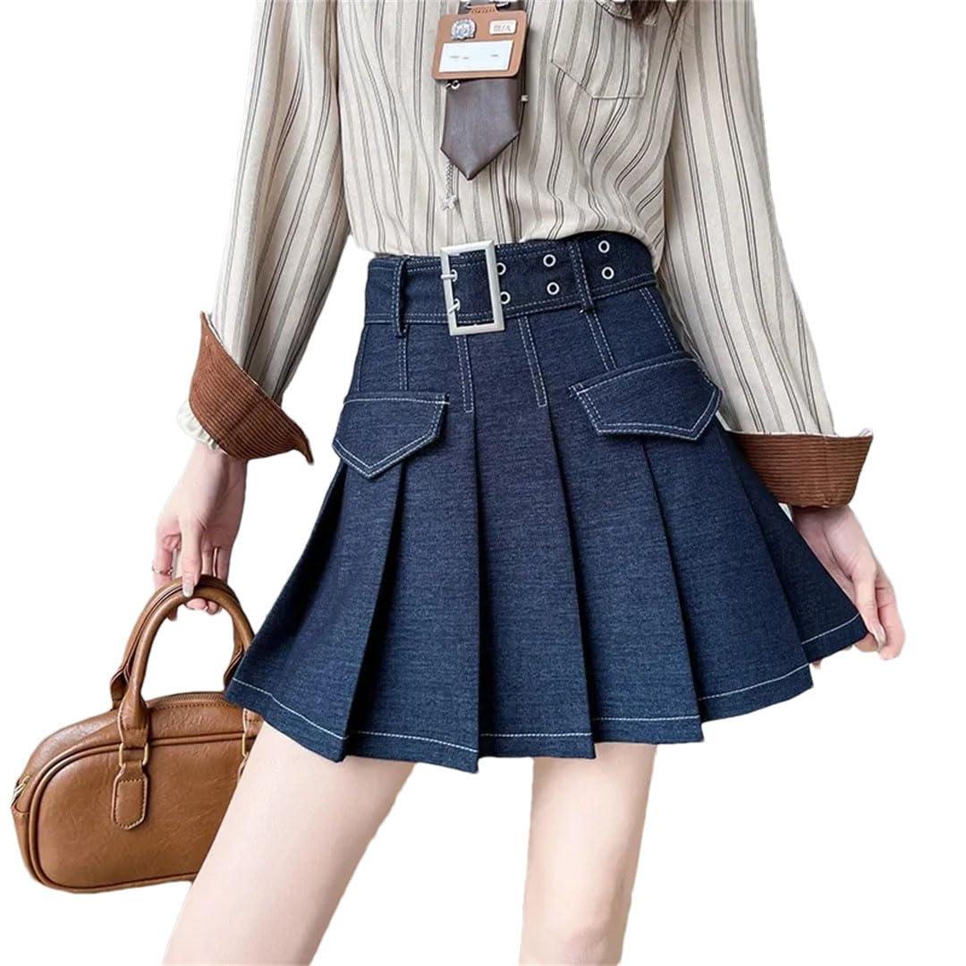Mini abito da donna in denim stile preppy per gonna casual a linea A primavera