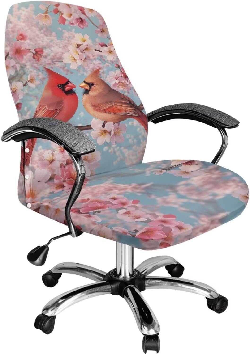 Stretchy Cover for Office Chair Seat Comfy Easy to Install High Back Chair Slipcover Non-Slip Scratch Resistant Desk Chair Seat Protector, Cardinal Peach Blossom Pink Blue, L