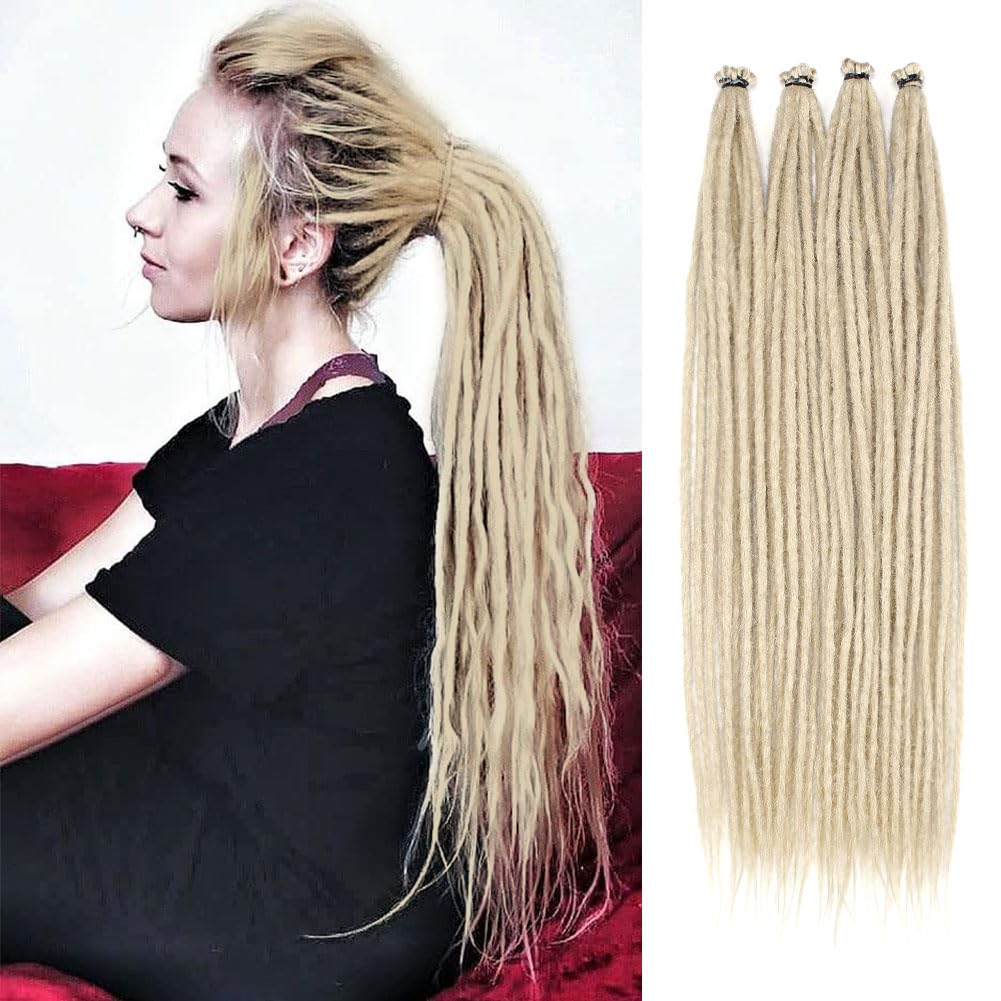 Single Ended Dreadlock Extensions 24 Inch 0.6 cm DE Dreads Full Set Synthetic Hippie Style Dreads 10 Strands (BLOND)-image-21