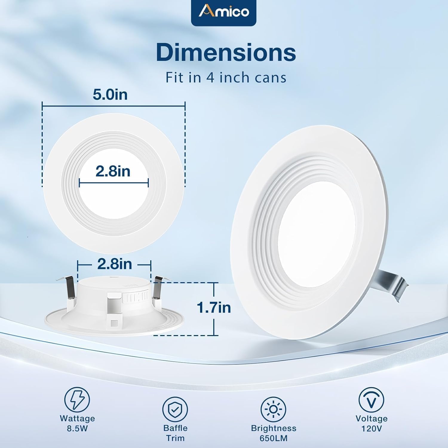 Amico 40 Pack 5/6 inch & 4 inch 5CCT LED Recessed Lighting, Dimmable, Can Lights with Baffle Trim, 12.5W=100W, Retrofit Installation, Damp Rated, ETL&FCC