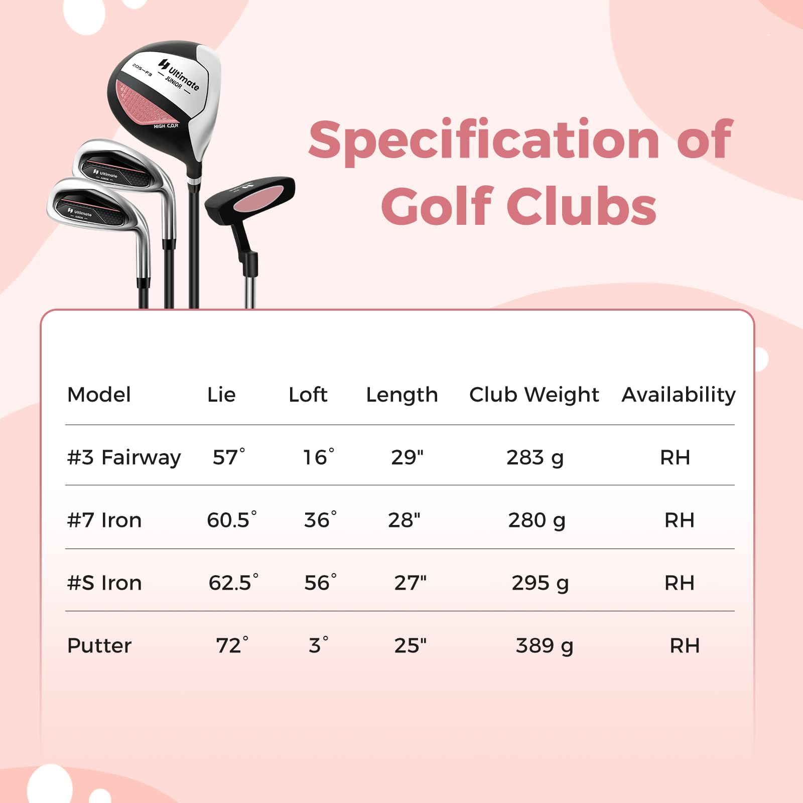 LIFEZEAL Set de Golf pour Enfants 5-7 Ans, Clubs de Golf Complets avec Sac Trépied de Transport Imperméable, Entraînement Parfait avec Fairway 3, Fer 7, S et Putter, pour Droitiers