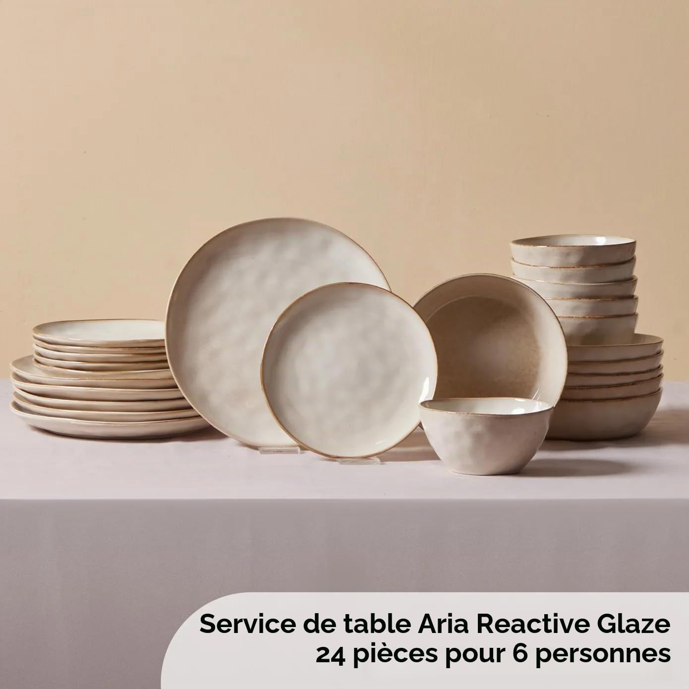 Karaca Aria Reactive Service de table pour 6 personnes, 24 pièces, Beige, Service de table, Unicité au premier plan, Couleurs naturelles, Matériaux de haute qualité, Nettoyage et durabilité