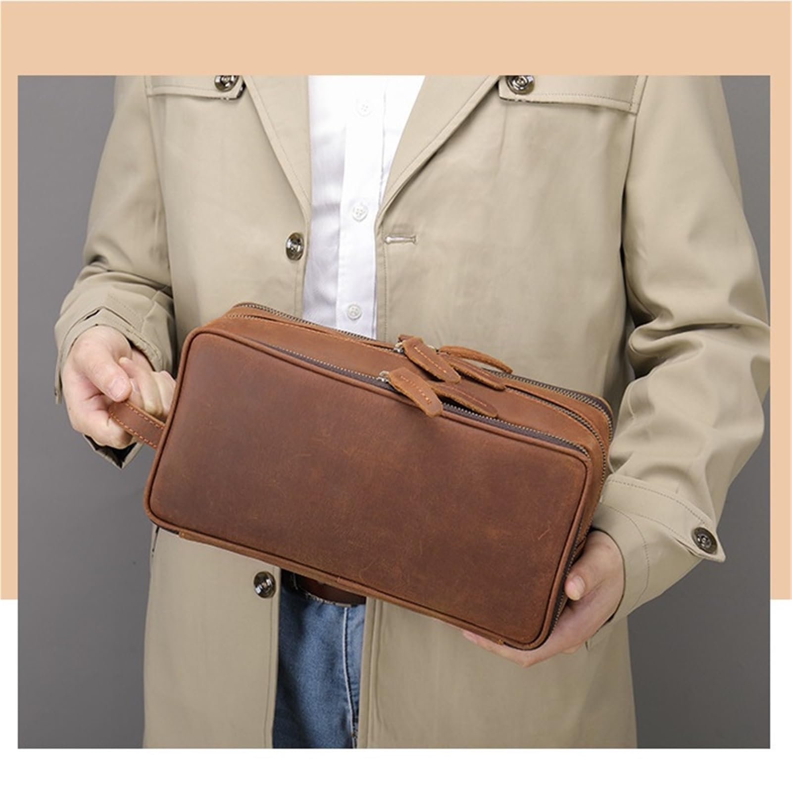 Neceser de Maquillaje Bolsa de cosméticos Cuero for Hombres y Mujeres, Maquillaje, Lavado portátil, Estuche Ducha, Bolso Mano, artículos tocador Viaje(1 Dark Brown)