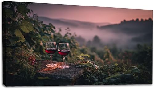 Miniatura 7 de 20"x 40" Canvas Wall Art Dreamy Vineyard Sunset Vintage Wine Glasses Rolling Hills Framed Pictures Painting Prints Large Wall Art for Living Room