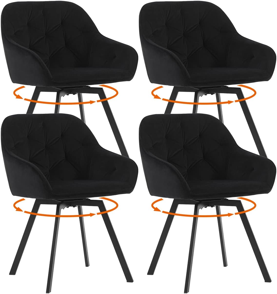 LEMROE 360° Swivel Dining Chairs Set of 4 Black Velvet Upholstered Desk