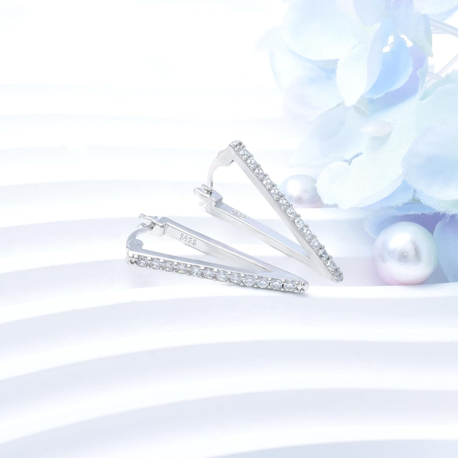 Sterling Silver CZ Triangle Shape Hoop Earrings for Women Small Chunky V-Shaped Huggie Earrings Fashion Dainty Hypoallergenic Earrings for Sensitive Ears Birthday Gifts - Image 3
