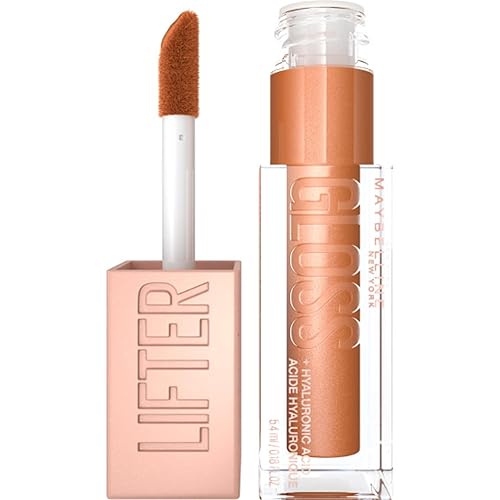 Maybelline New York Lifter Gloss Brillo de labios brillante con ácido hialurónico, bronceado, oro 19