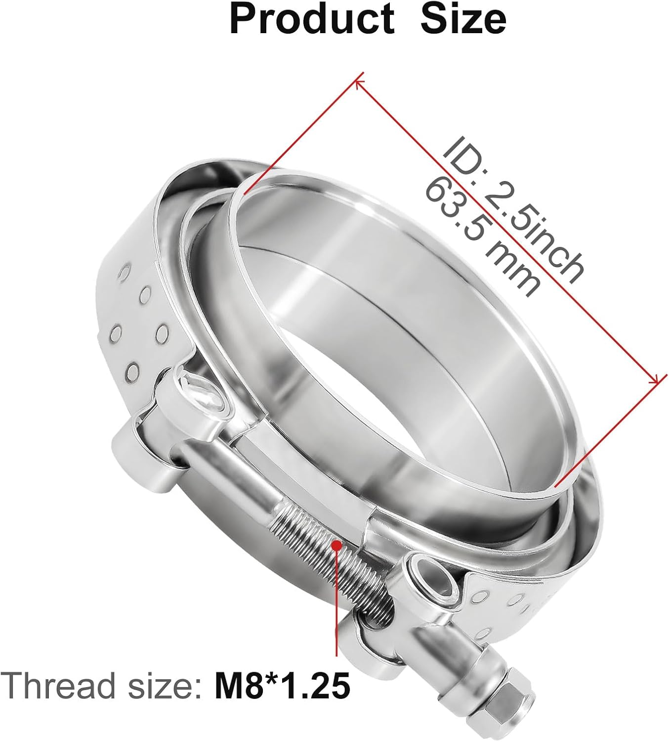 2.5 Exhaust Flange, 4PCS V Band Clamp with Flange Male Female Stainless Steel