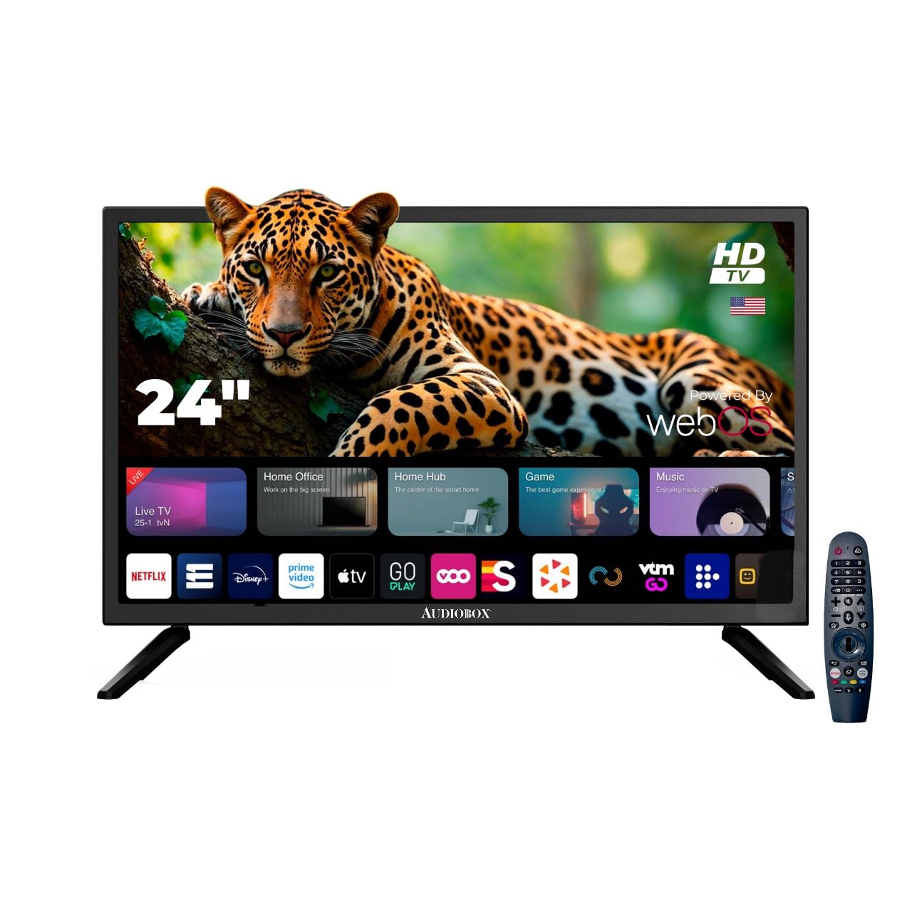 Audiobox TV-240SD 24-Inch Smart LED HDTV for RV, Camping | Magic Remote, webOS Hub, Bluetooth, Dual-Band WiFi, & 12V AC/DC Compatibility