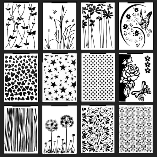 Lot de 12 pochoirs de gaufrage en plastique pour cartes de bricolage, fabrication de cartes, album photo, scrapbooking et décoration Motif