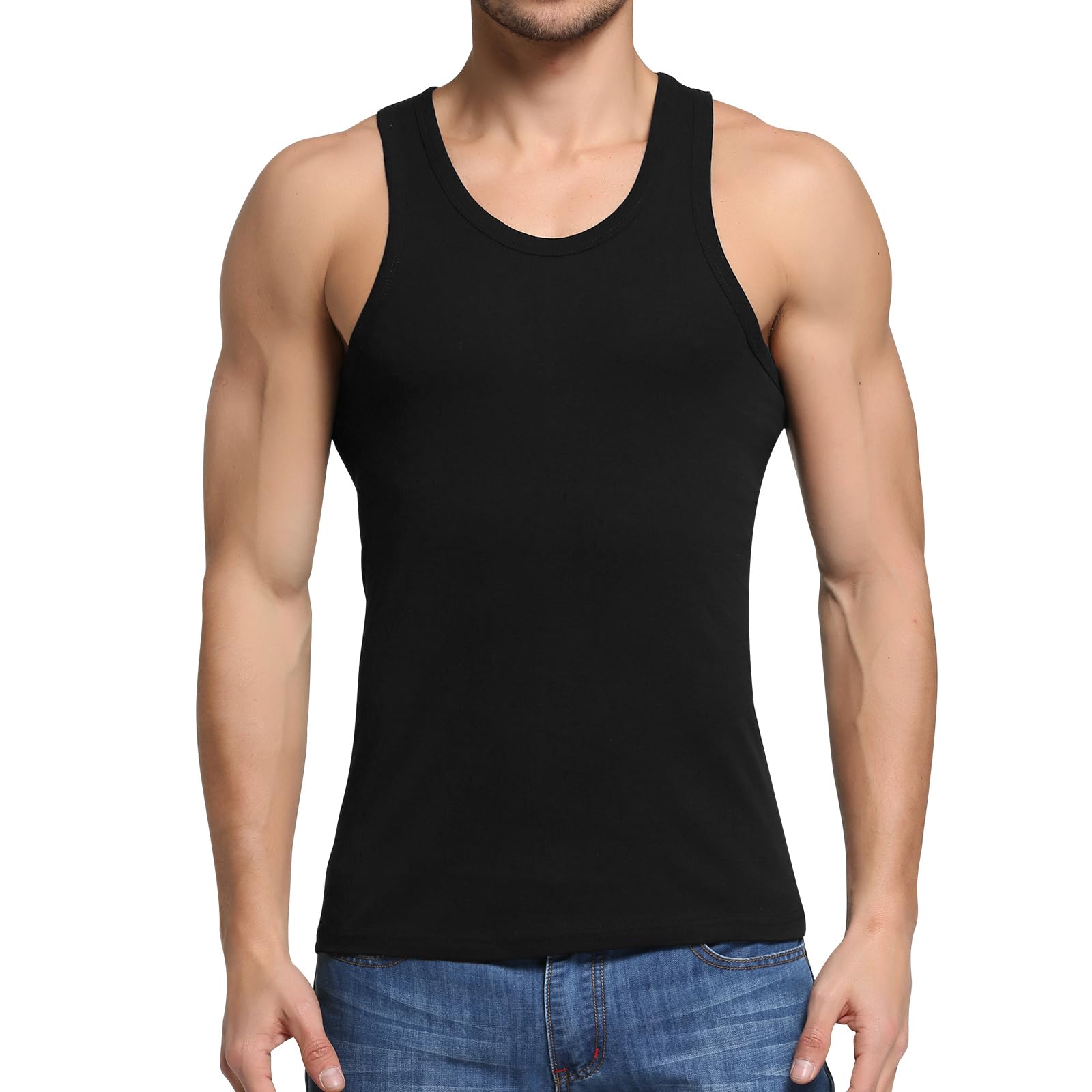 HomyComy Camiseta de Tirantes para Hombre Pack de 3 de Algodón 100% Ropa Interior sin Manga Tank más Colores