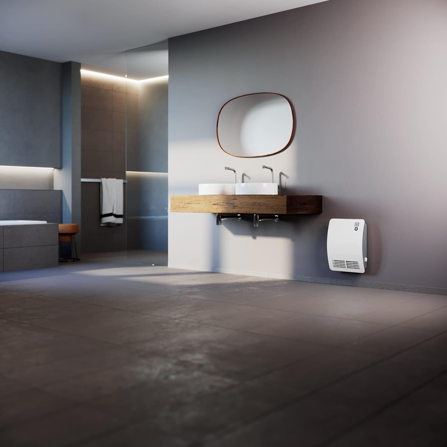 Stiebel Eltron CK 200-2 Premium Heater installed on a wall in a modern bathroom setting