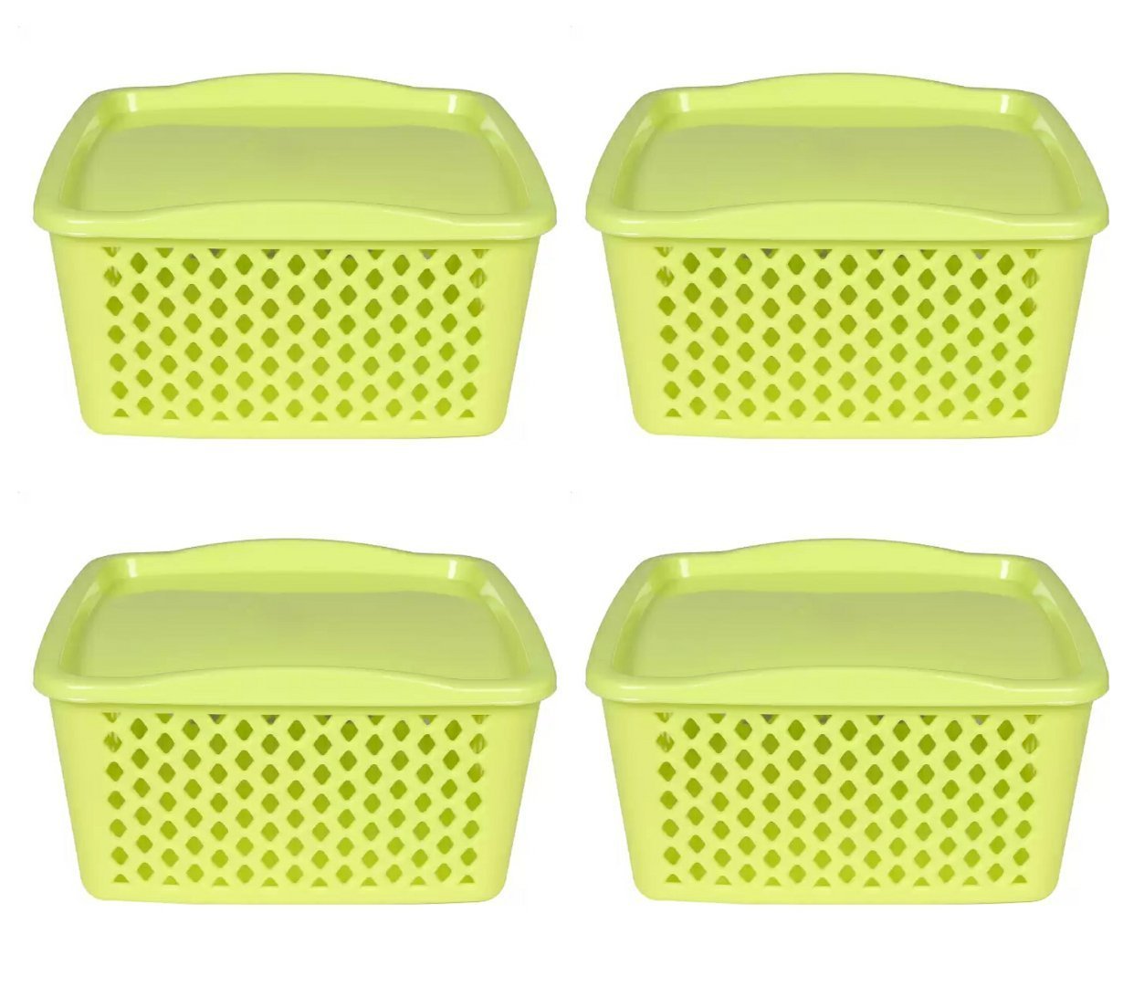 Prachi Creations Plastic Storage Basket with lid Small Green , Pair