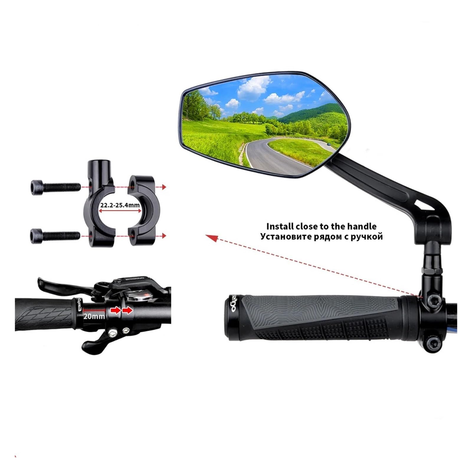 Fahrradspiegel Fahrrad Rückspiegel Lenker Drehen Radfahren Rückansicht HD Reflector Zubehör(Black One Set)