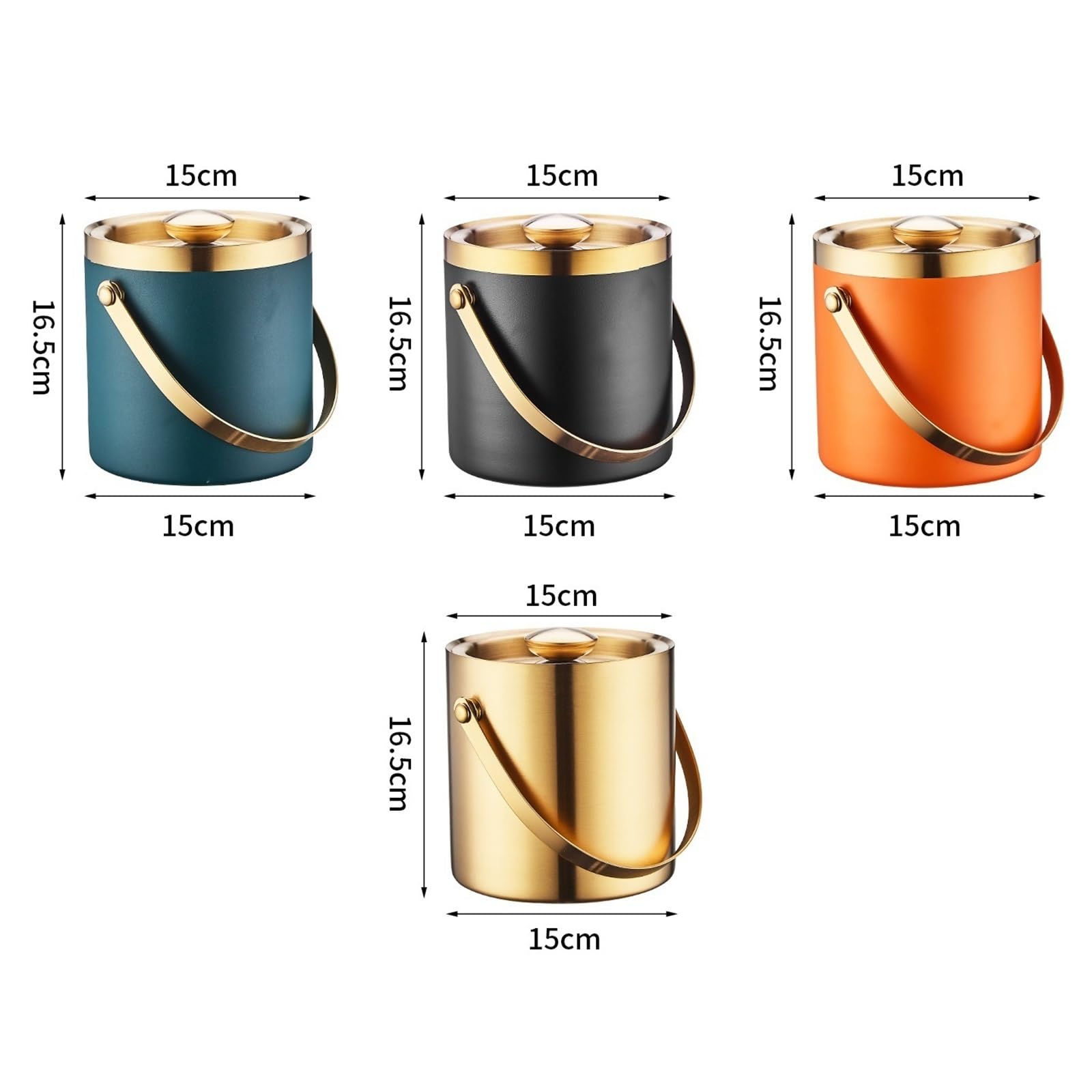 Portabilidad Cubo de hielo engrosado doble capa con tapa multiusos | Acero inoxidable(Orange)