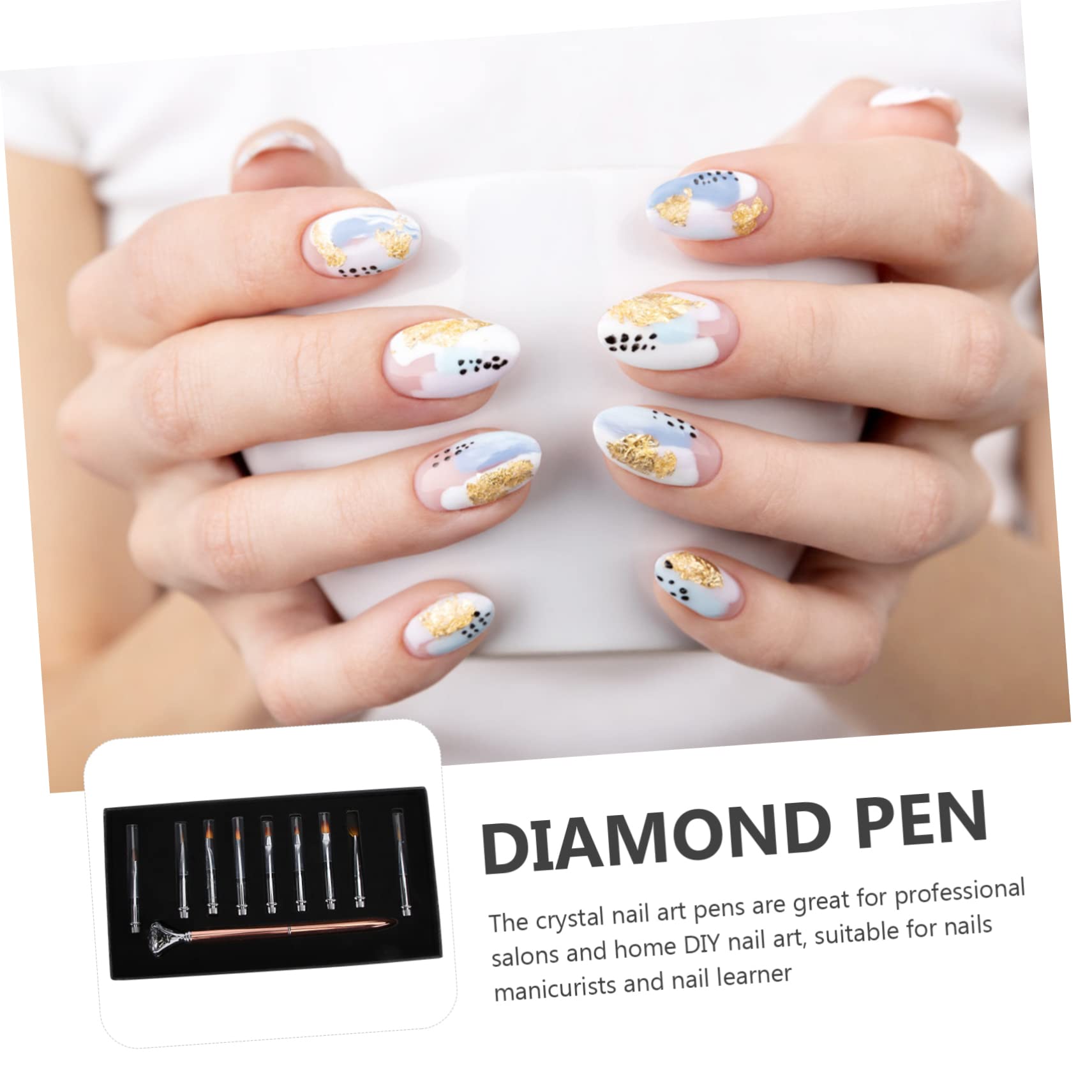 Healeved 2piezas Pinceles De Nail Art Con Puntas Intercambiables y Mango De Cristal Para Diseños De Uñas Brillantes y Detallados