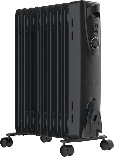 MYLEK Oil Filled Heater Radiator 2KW - Adjustable Thermostat, 3 Heat Settings - Electric Portable Heater - Energy Efficient - Safety Tip Over Protection (2000W)