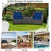 COSTWAY 3 Pieces Patio Rattan Bistro Set, Metal Frame Garden Coffee Table And Sofa Chairs Set